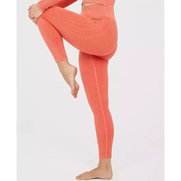 Aerie OFFLINE Big Chili High Waist Seamless Ribbed Leggings Size LARGE Orange - Picture 3 of 5